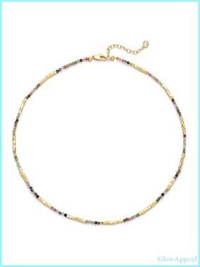 14K Gold Plated Tourmaline Beaded Choker Necklace Boho Gemstone